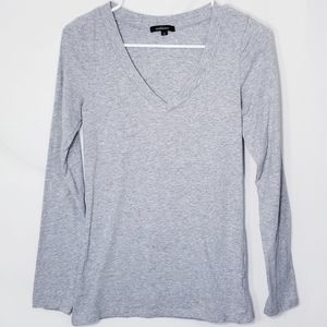 Ambiance Gray V Neck Long Sleeve Women's T…